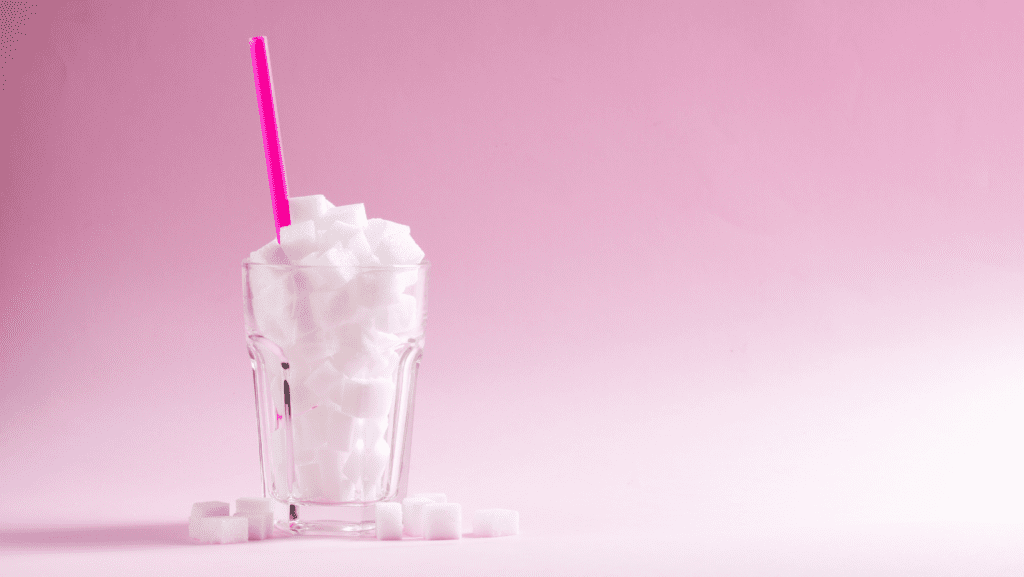 glass of sugar cubes